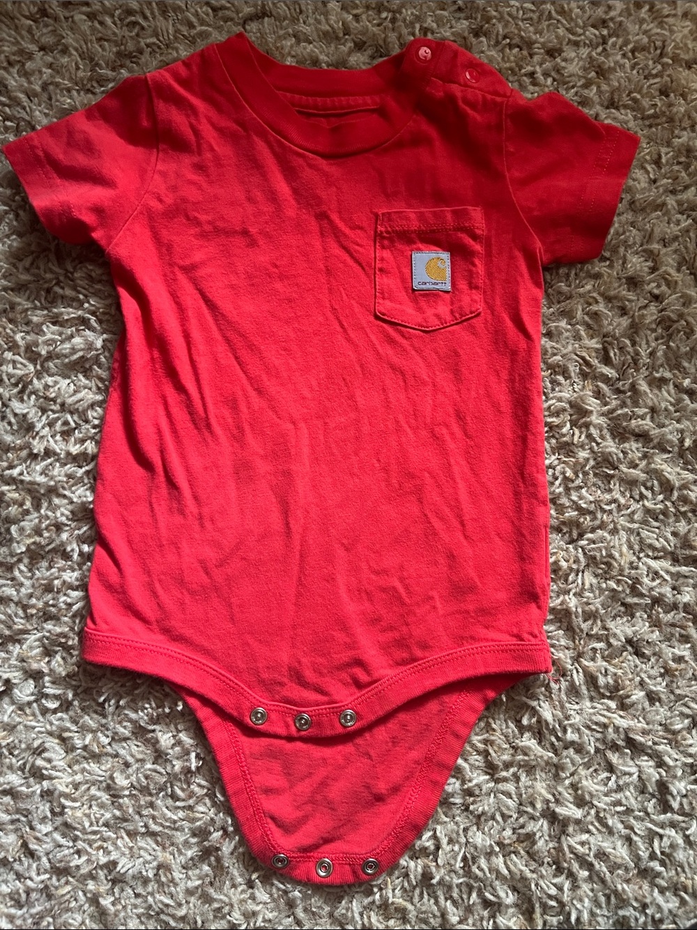 Carhartt Bright Red Short-Sleeve Baby Bodysuit with Pocket